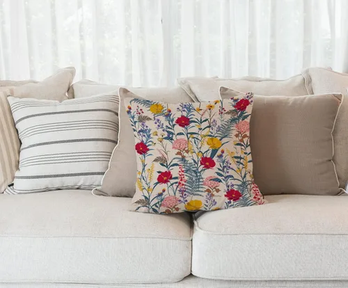 Vista 34 de Solekla Funda de almohada cuadrada de lino y algodón con flores blancas y negras, funda de cojín decorativa para sofá de 18 x 18 pulgadas Sl157
