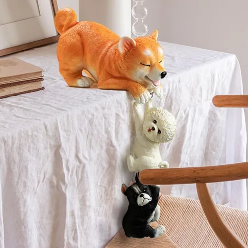 Vista 4 de Estatua realista de cachorro linda, resina creativa de tres Schnauzers de rescate, adornos de escultura de entrada, sala de estar, gabinete de vino