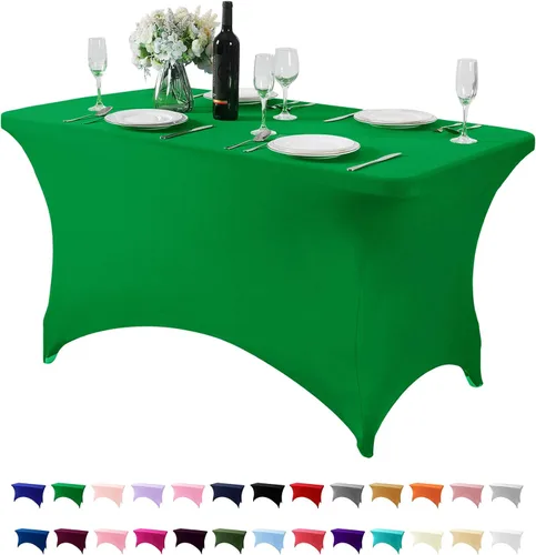 Vista 133 de Mantel de elastano para mesa de 6, 4 o 8 pies, universal, ajustable, para fiestas, banquetes, bodas y eventos, color verde manzana