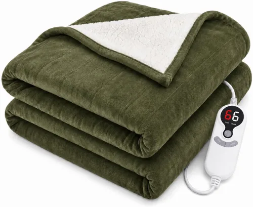 Vista 31 de Manta térmica eléctrica tipo throw tamaño 50"x60" - Tela de franela y sherpa de doble cara, 6 ajustes de calor y 3 horas de apagado automático