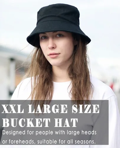 Vista 7 de Sombrero de pescador XXL grande de algodón para mujeres y hombres, cabeza grande, reversible, de gran tamaño, sombreros de pescador, unisex