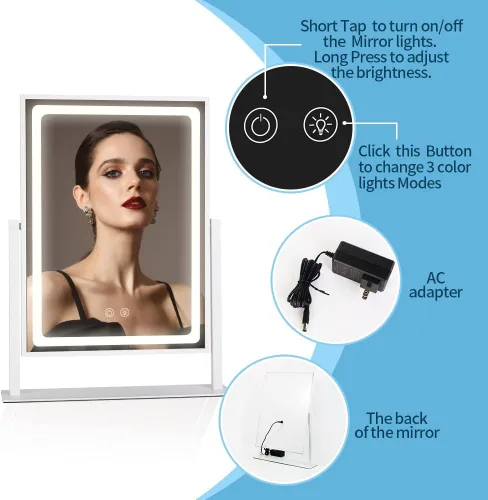 Vista 4 de Espejo de tocador con luces – 13.78 x 10.23 pulgadas, espejo de maquillaje iluminado ajustable para escritorio, espejo de aumento desmontable 10X