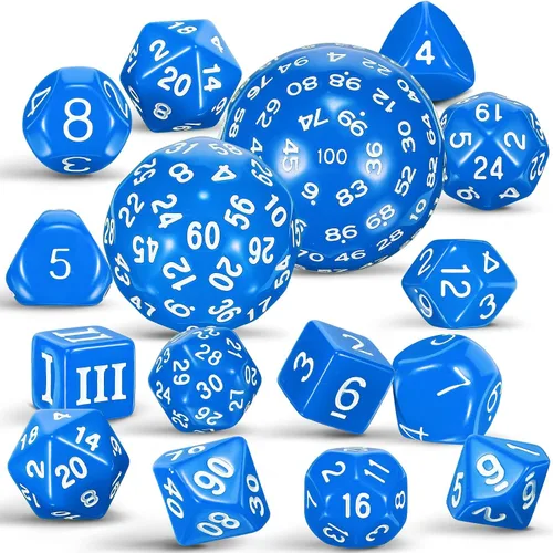 Vista 12 de Civaner Juego completo de 15 dados poliédricos D3-D100 esféricos RPG en negro opaco, 100 lados para juegos de rol, suministros de fiesta