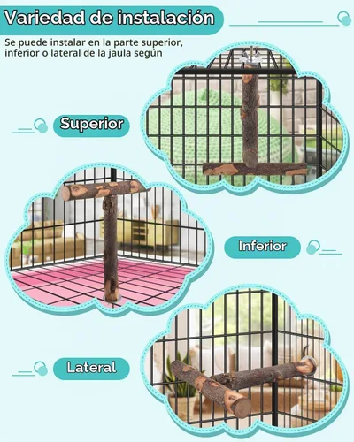 Vista 5 de DBNESS - Perchas para pájaros, 8 piezas de madera natural, soporte de escalada para loros, juguetes para jaula de pájaros, accesorios para colgar