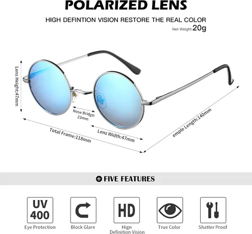 Vista 4 de Pro Acme - Gafas de sol polarizadas redondas para hombre y mujer, estilo John Lennon