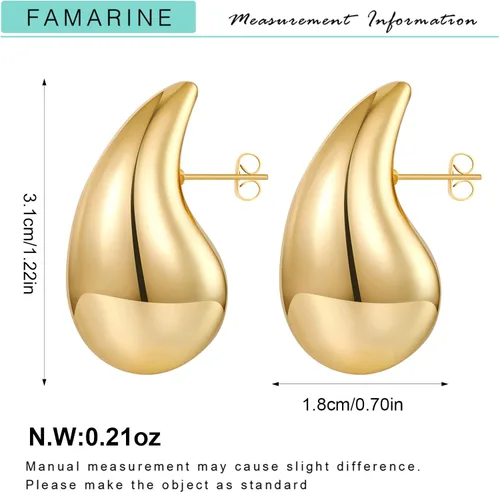 Vista 7 de FAMARINE Aretes de oro con forma de gota de agua para mujer, aretes grandes de oro con forma de lágrima