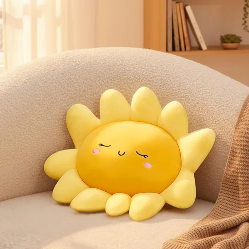 Vista 8 de Juexica 1 cojín de felpa para sofá, lindo relleno en forma de sol, almohada de suelo, manta de juguete suave para niños, mujeres, niñas, decoración