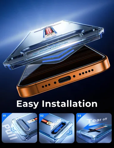 Vista 4 de MAGIC JOHN Paquete de 2 protectores de pantalla de vidrio para iPhone 17 Pro Max de 6.9 pulgadas, antiespía, eliminación automática de polvo, sin