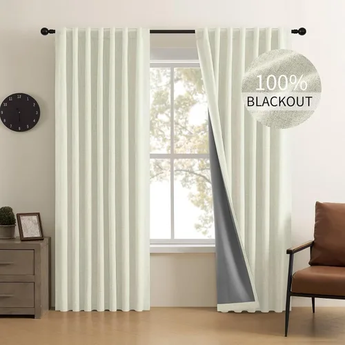 Vista 19 de CUCRAF Juego de 2 paneles de cortinas 100% opacas de lino de 84 pulgadas de largo, con pestaña trasera y bolsillo para barra para sala de estar