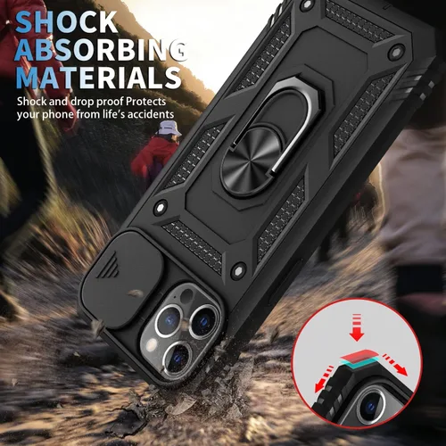 Vista 5 de Fetrim Funda para iPhone 12 PRO MAX, Funda de teléfono con soporte de anillo de rotación para Apple iPhone 12 PRO MAX - Negro