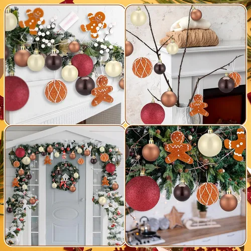 Vista 5 de 79 Piezas Adornos de Bolas de Decoraciones Navideñas de Pan de Jengibre Palillos de Árbol de Pan de Jengibre con Bolas de Navidad Decoración
