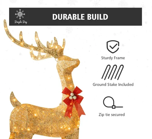 Vista 7 de Jingle Joy Gold – Juego de 3 piezas de ciervos iluminados (set de 5 pies)