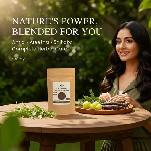 Vista 2 de KVAAS 3 en 1 Amla Shikakai Areetha Powder 3.53 oz Natural & Pure Mix para el cuidado del cabello