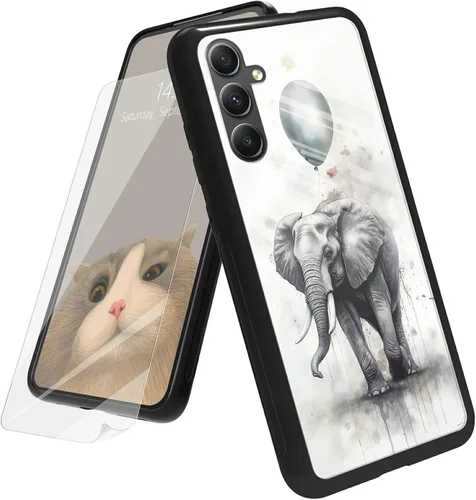 Vista 80 de Funda para Samsung Galaxy A12 5G con protector de pantalla, parte trasera de vidrio templado + TPU de silicona suave que absorbe los golpes
