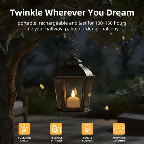Vista 5 de Velas de té recargables sin llama con temporizador remoto y base de carga, velas LED que funcionan con pilas, velas USB para otoño, boda, Navidad