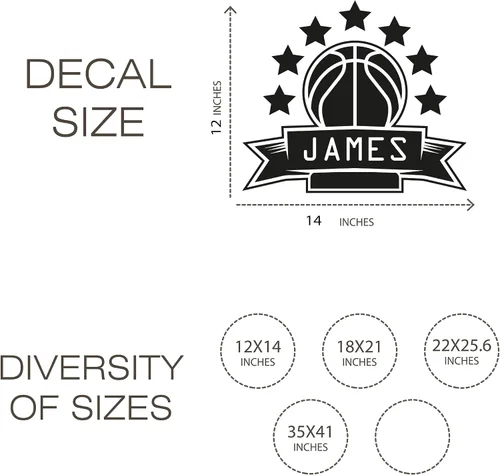 Vista 3 de Calcomanía de vinilo con nombre de jugador de baloncesto con pelota y estrellas para jugador de baloncesto, personaliza tu propio nombre