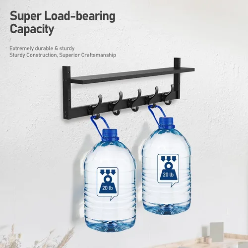 Vista 8 de Tatub Perchero de pared de 29 pulgadas con estante, ganchos de pared de madera con almacenamiento, estante de entrada con 5 perchas para baño, sala