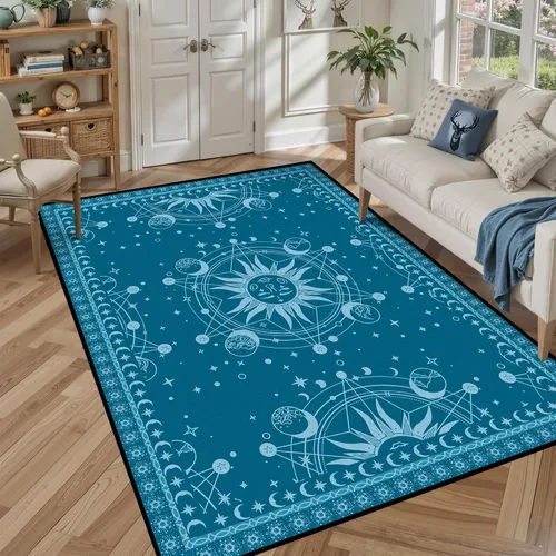 Vista 18 de Alfombra de Sol y Luna Boho Alfombras de Área Celestiales para Dormitorio Residencia Universitaria Sala de Estar Bohemia Oculta Creciente Solar