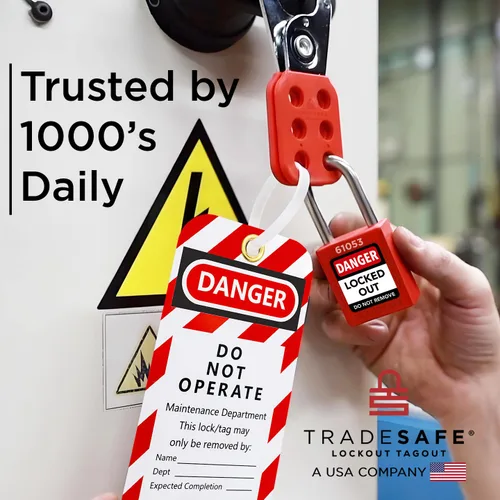 Vista 8 de TRADESAFE Kit profesional de etiquetado de bloqueo - Cerraduras Loto, cerradura de válvula de puerta, bloqueo de válvula de bola, cerraduras