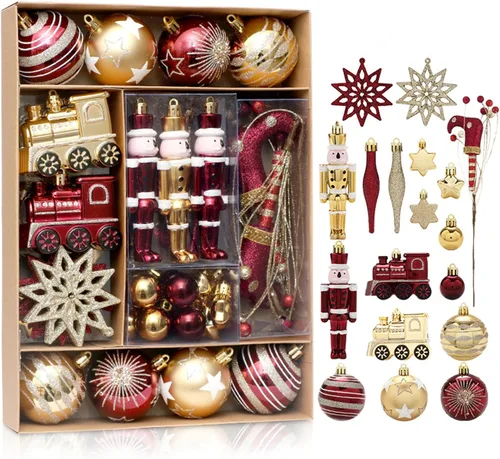Vista 17 de MOJUN 50 adornos de bolas de Navidad para árbol de Navidad, bolas pequeñas de Navidad de plástico inastillables, juego de adornos de bolas colgantes
