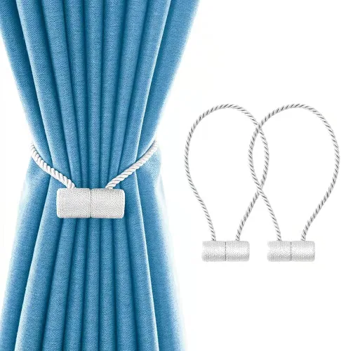 Vista 10 de Alzapaños magnéticos fuertes de 18 pulgadas, sujetadores de cortina modernos, estilo trenzado, cuerda decorativa para cortinas (2 unidades, beige)