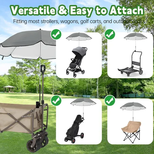 Vista 5 de Sombrilla de vagón con abrazadera universal UPF 50+, Accesorio de sombrilla de vagón ajustable para descansar, ligera para fácil transporte