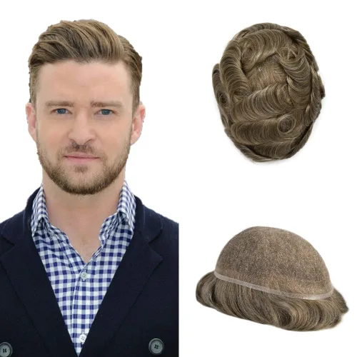 Vista 112 de PUNRU HAIR Completo Swiss Lace Toupee para hombres Sistema de cabello humano real Sistema de reemplazo de cabello humano para hombre Toupee