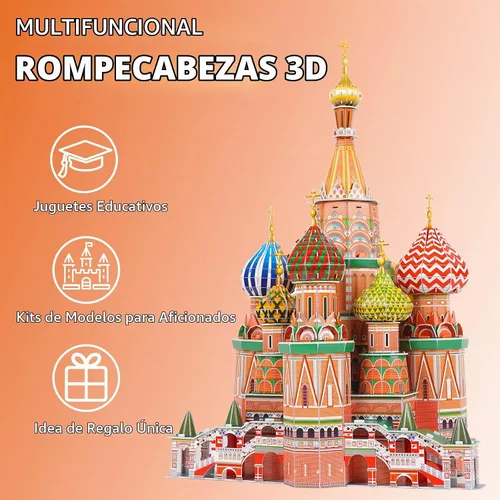 Vista 6 de Rompecabezas 3D para adultos y niños, set de construcción de la Catedral de San Basilio, kits de modelos de manualidades de arquitectura de catedral
