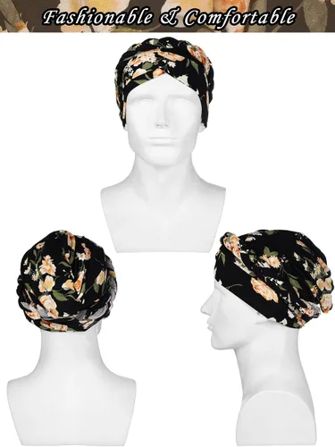 Vista 7 de 3 piezas de turbante para mujer, gorro preatado, gorro de dormir, Multi