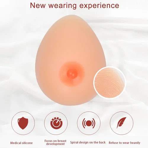 Vista 4 de Autoadhesivo de silicona forma pechos falsos para prótesis de mastectomía transgénero Crossdresser..