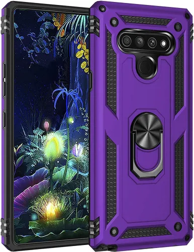 Vista 2 de Funda compatible con LG Stylo 6, con protector de pantalla HD, funda protectora de grado militar con anillo de metal giratorio de 360 grados, funda
