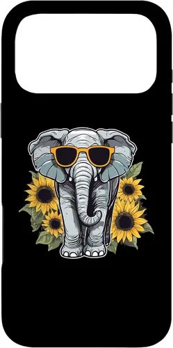 Vista 22 de Elephant with Sunglasses and Sunflowers Case for iPhone 16