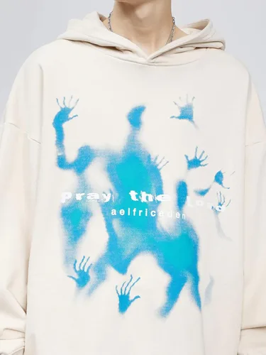 Vista 4 de Aelfric Eden Sudadera con capucha para hombre, estilo vintage, de gran tamaño, con estampado gráfico de estrellas, con cremallera, estilo casual