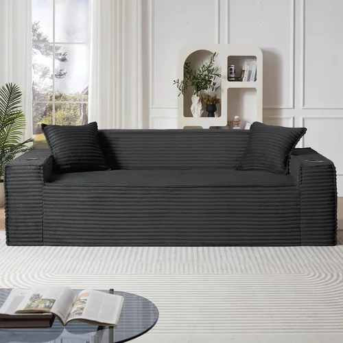 Vista 15 de Tmsan Sofá de 3 plazas sin hueso de 80.7 pulgadas para sala de estar con portavasos y asiento profundo de 26 pulgadas, bolsillos laterales, sofá