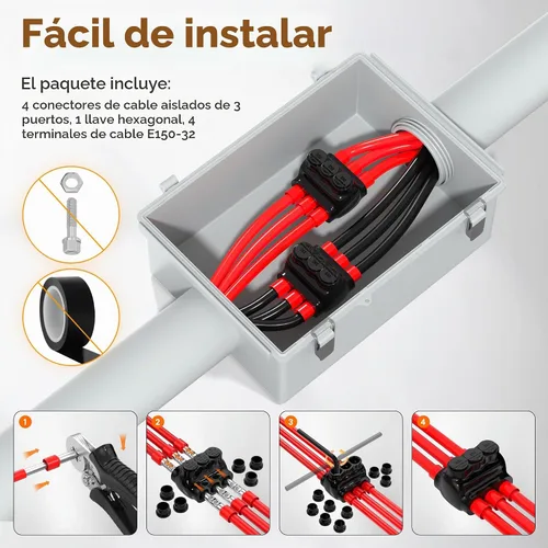 Vista 5 de Joinfworld Conector Multi-Tap Aislado de 3 Puertos Conectores de Cable Calibre 350MCM-6 Conectores de Cable de Aluminio a Cobre Conectores