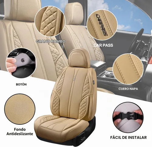 Vista 7 de CAR PASS Juego completo de fundas de cuero de napa para asiento de automóvil, protector impermeable duradero y acolchado, ajuste universal