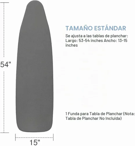 Vista 5 de VividPaw Funda y almohadilla para tabla de planchar, tamaño estándar 15"x54", acolchado grueso, borde elástico, revestimiento de silicona
