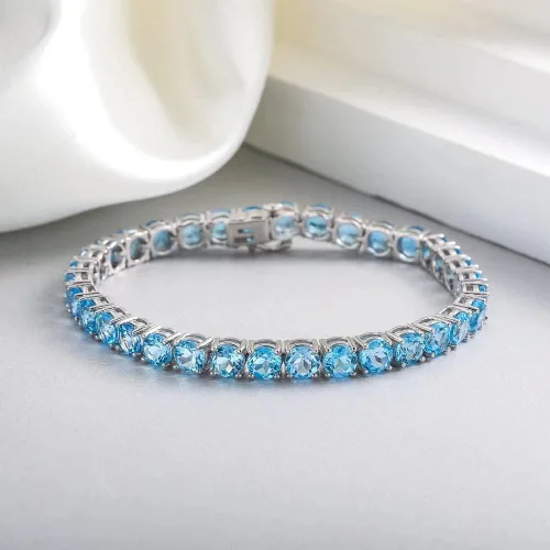 Vista 3 de Pulsera de tenis clásica de plata de ley 925 de 0.197in con citrino natural Siwss azul topacio peridoto bhodolita amatista para mujer, tamaño 7.25