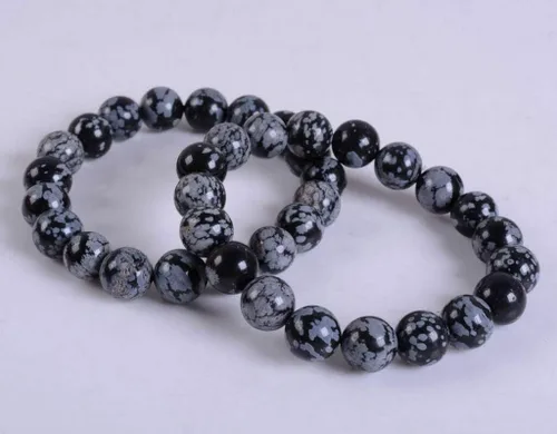 Vista 2 de Pulsera elástica de cuentas de obsidiana de copo de nieve de 0.315in con cuentas H23 #11022