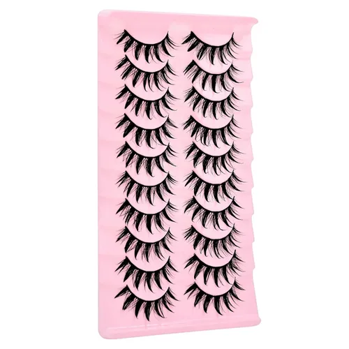 Vista 3 de 10 pares de pestañas postizas manga de aspecto natural, racimos ondulados, estilo puntiagudo de 0.630 pulgadas, pestañas japonesas de anime cosplay