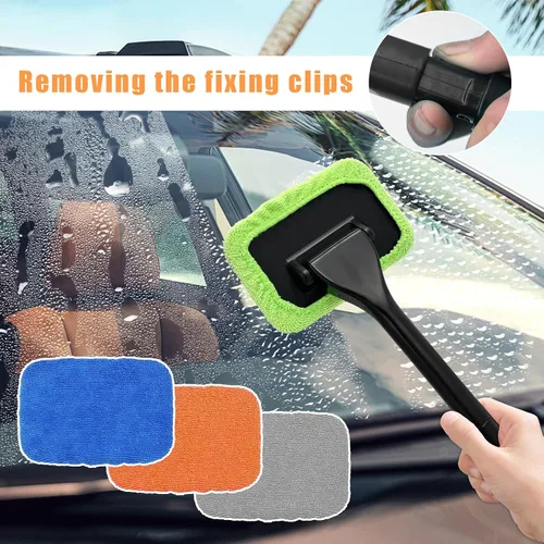 Vista 6 de Ohleats Herramienta de Limpieza de Parabrisas de Coche, Limpiador de Ventanas de Microfibra con 4 Almohadillas de Paño Lavables y Reutilizables