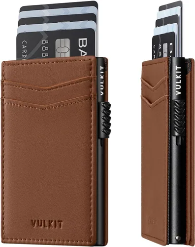 Vista 8 de VULKIT - Billeteras delgadas para hombre; tarjetero desplegable con bloqueo de interferencia de radiofrecuencia; billetera de metal de diseño Negro