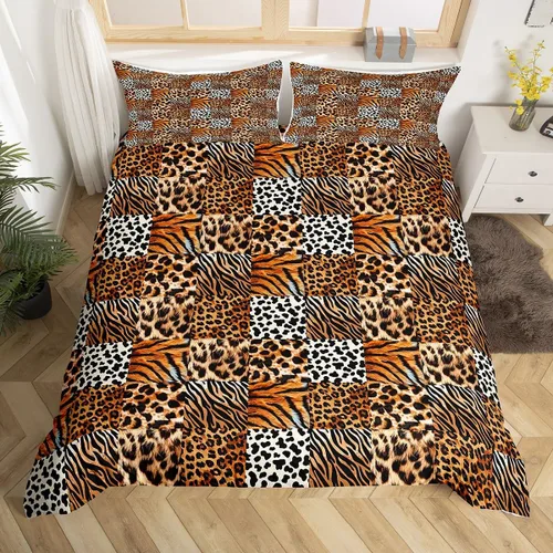 Vista 33 de Juego de ropa de cama con estampado de piel de vaca para niños, juego de funda de edredón con patrón de piel de vaca, juego de funda de edredón