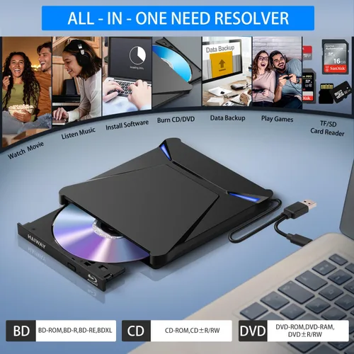 Vista 6 de 5 en 1 unidad externa de Blu-ray Burner con lector de tarjetas SD/TF