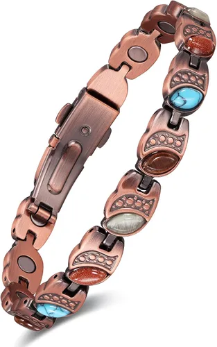 Vista 18 de Feraco Pulseras de Cobre Puro para Mujeres, Pulsera Magnética de Ultra Fuerza con Imanes de 3800 Gauss y Turquesa Natural y Piedras, Ajustable
