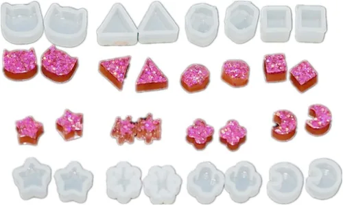 Vista 8 de Molde de silicona para formas de joyas para moldear, moldes de resina para aretes de oreja, moldes de resina epoxi (4 unidades)