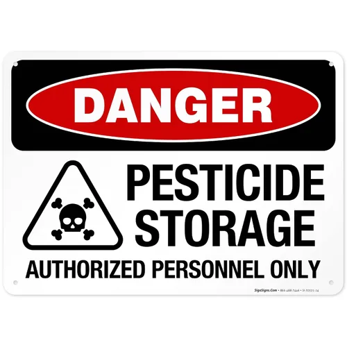 Vista 16 de Danger Pesticide Storage Authorized Personnel Only Sign, 10x7 Inches, Rust Free .040 Aluminum, Made in USA by Sigo Signs
