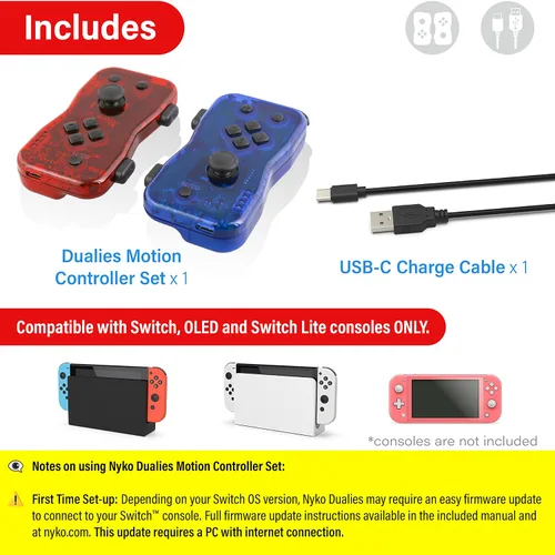 Vista 6 de Nyko Dualies Controller Set for Nintendo Switch - RedBlue Comfortable, Responsive, and Precise Wireless Gaming with Motion Control, USB C Charge