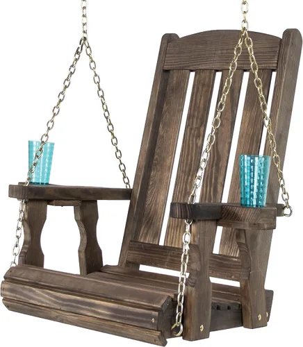 Vista 11 de Amish Casual Silla columpio con tratamiento a presión de misión resistente con portavasos (mancha de cedro)
