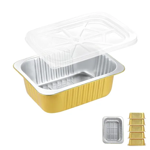 Vista 11 de Sartenes de papel de aluminio poco profundas de 20 onzas con tapas a presión, paquete de 5